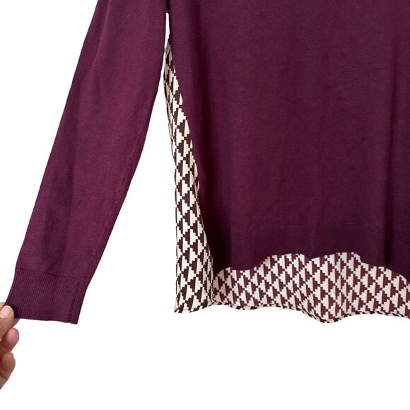 Ann Taylor Women's Small Geo Back Mixed Media Sweater plum/burgundy color - Picture 3 of 8